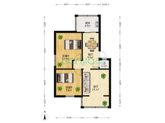 金碧路112号 2室2厅1卫 52平方
