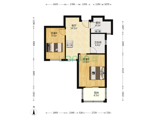 定坊和苑B区 2室1厅1卫 65平方