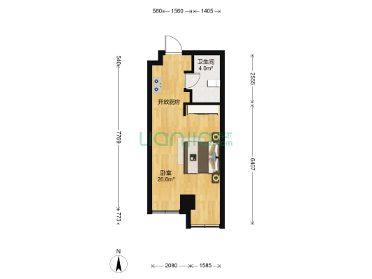 德信杭州之翼 1室0厅1卫 47平方