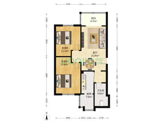 万年场横街21号 2室1厅1卫 75平方