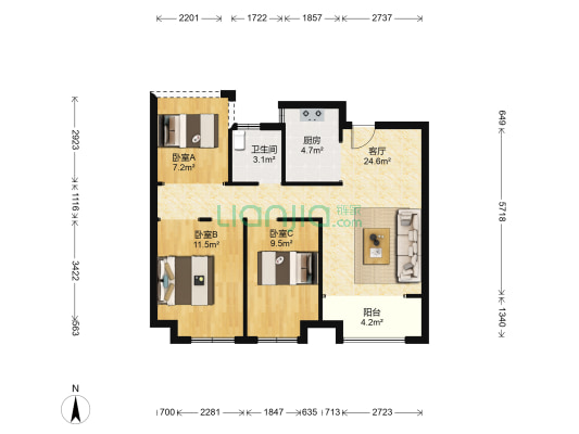 东方樾府 3室1厅1卫 121平方