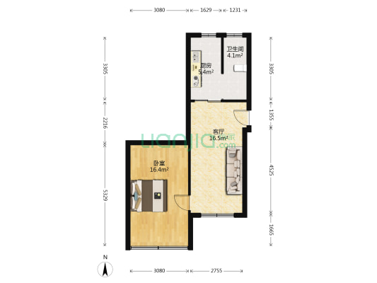 华中西路一百五十四号 1室1厅1卫 59平方