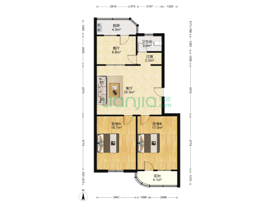 东新公寓 2室2厅1卫 100平方
