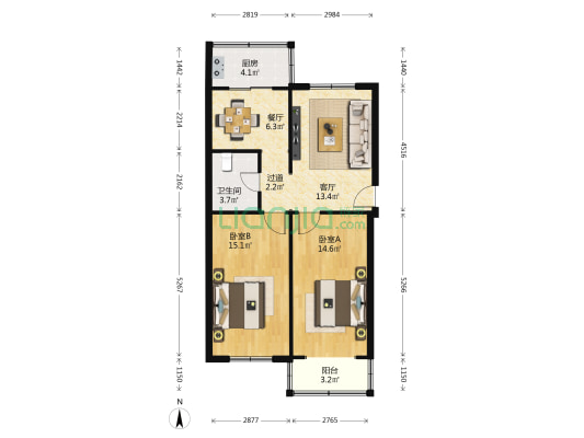 阳光家园西区 2室2厅1卫 76平方
