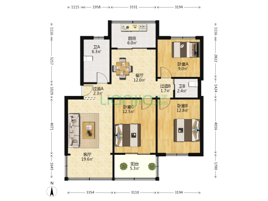 建南公寓 3室2厅2卫 99平方