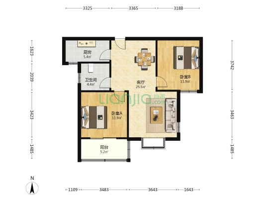 东城新苑 2室1厅1卫 88平方