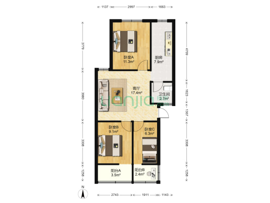 虹苑新寓一村 3室1厅1卫 71平方