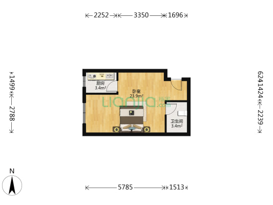 经典一居 全新装修 随时可以拎包入住-户型图