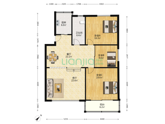 玉龙居小区 3室2厅1卫 126平方