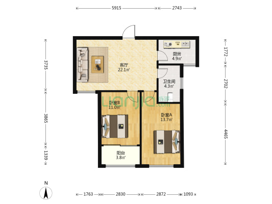 金顿一品名苑 2室1厅1卫 89平方