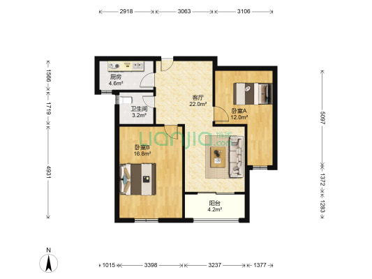 金色蓝庭 2室1厅1卫 90平方