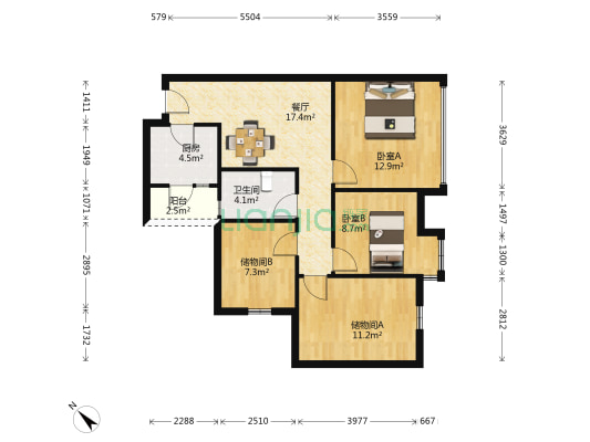 锦府 2室1厅1卫 86平方