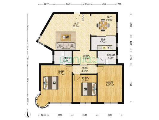 丽华公寓 2室2厅2卫 122平方