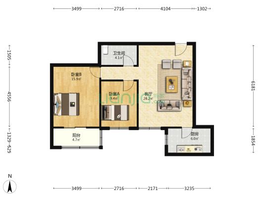 保定热电厂第一生活区 2室1厅1卫 91平方