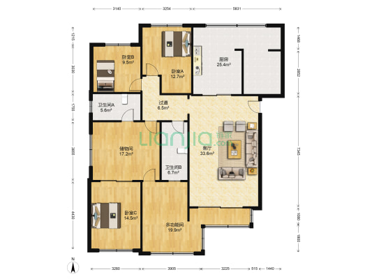 东大街118号 4室1厅2卫 174平方