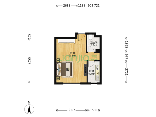 澳东世纪 1室0厅1卫 44平方