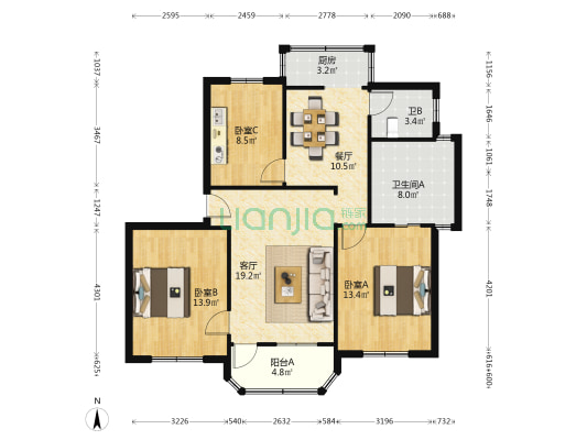 环山里29号 3室2厅2卫 90平方