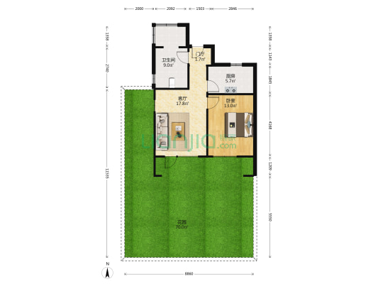 牛驼温泉孔雀城泓泉苑 1室1厅1卫 77平方