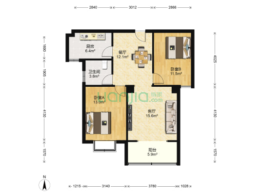 盛海樱华园 2室2厅1卫 97平方