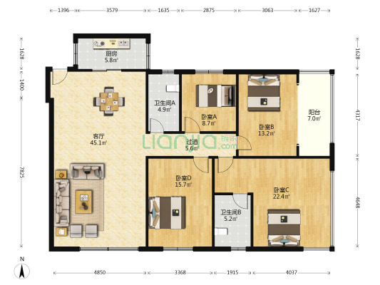 香江国际公馆 4室1厅2卫 165平方