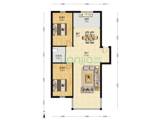 沿川小区 2室2厅1卫 108平方