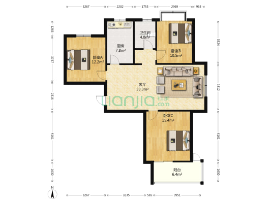 和信香榭丽花园 3室1厅1卫 113平方