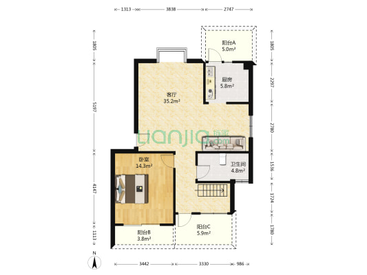 山水天成 1室1厅1卫 172平方