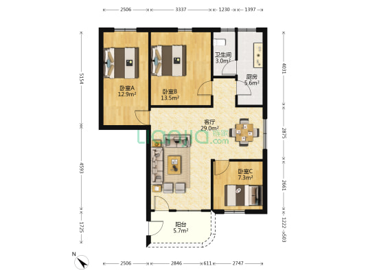 新村北路 3室1厅1卫 95平方
