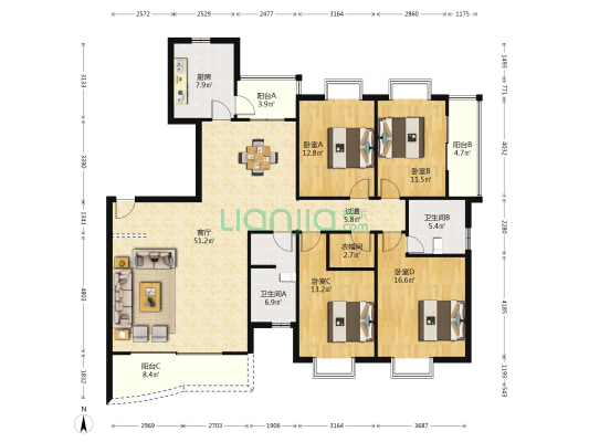 医药设计院 4室1厅2卫 184平方