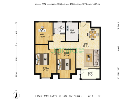 万科都心里 3室1厅1卫 89平方