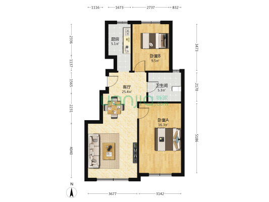金山映海 2室1厅1卫 86平方