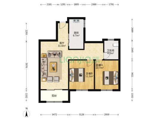 湖畔林语 2室1厅1卫 95平方