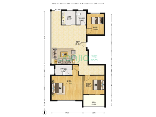 皖新文化广场翡翠庄园 3室1厅2卫 127平方