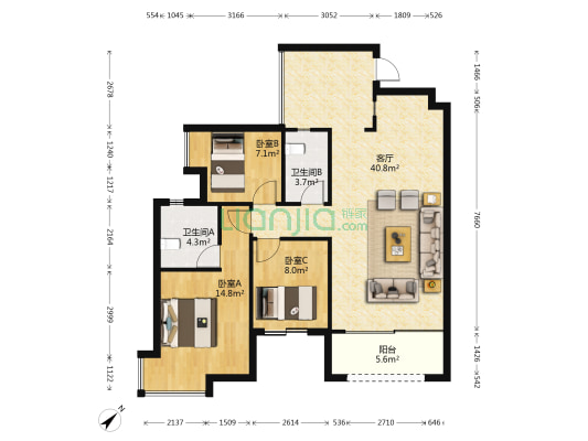 佳兆业君汇上品 3室1厅2卫 92平方