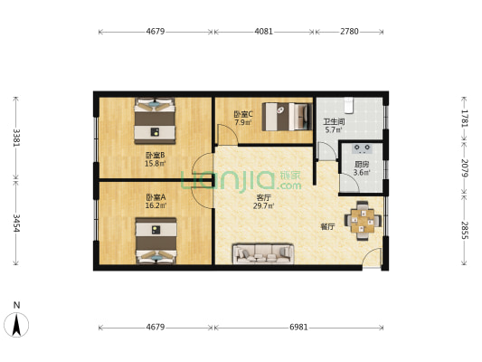 南郊小区 3室1厅1卫 95平方