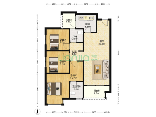 融创云湖十里G区 3室1厅2卫 106平方