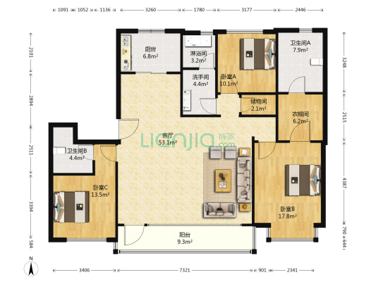 金地保利御中南 3室1厅4卫 177平方