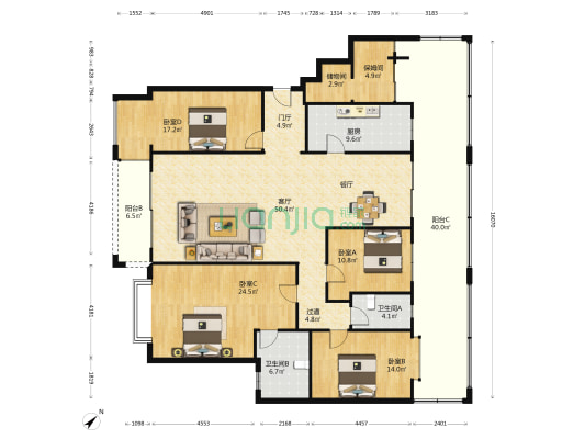 波托菲诺纯水岸一期 4室1厅2卫 191平方