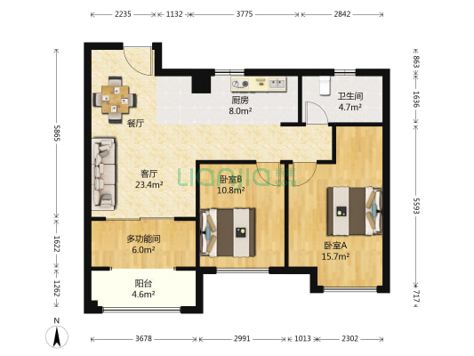 红豆香江豪庭一期 3室1厅1卫 87平方