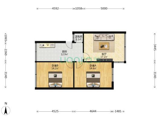 贵乌南路170号 2室1厅1卫 59平方