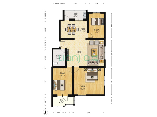湖光小区32号院 3室2厅1卫 123平方