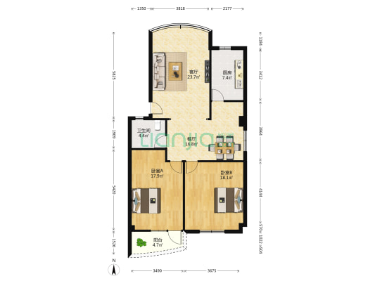金湖花园 2室2厅1卫 110平方