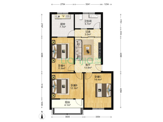市府东一街 3室1厅1卫 94平方