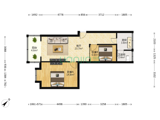 武侯祠东街4号 2室1厅1卫 63平方