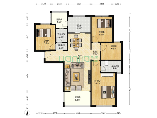 保利堂悦府 4室1厅3卫 115平方