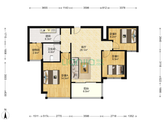 水利局宿舍 3室1厅1卫 128平方