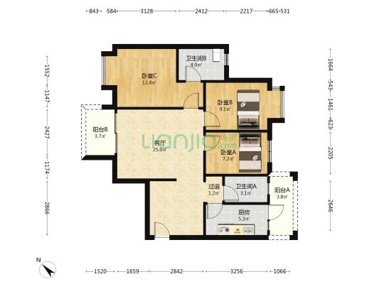 蜀韵南庭 3室1厅2卫 97平方