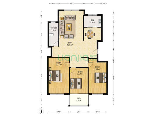 城市港湾 3室1厅1卫 142平方