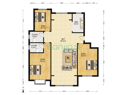 西江华府五区 3室1厅2卫 159平方