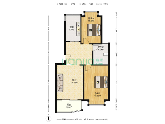景胜花园 2室1厅1卫 90平方